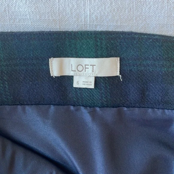 LOFT navy and green plaid wool pocket skirt - size 6 - NEW without tags - Picture 6 of 8